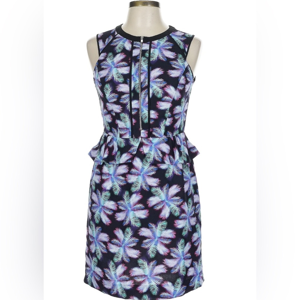 Sandro Paris Zip neck peplum Palm print Mini Dress